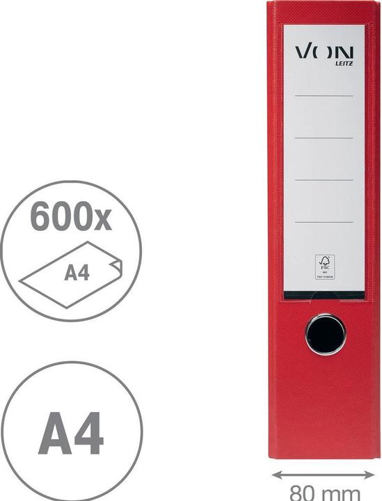 Produktbild von Ordner mit PP/Papier, 8 cm, Rot (A4, 80 mm, 1 Stk.)