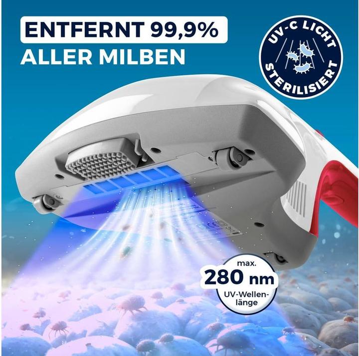 Produktbild CleanMaxx Milben-Handstaubsauger mit UV-C-Licht 300W, Weiss/Rot