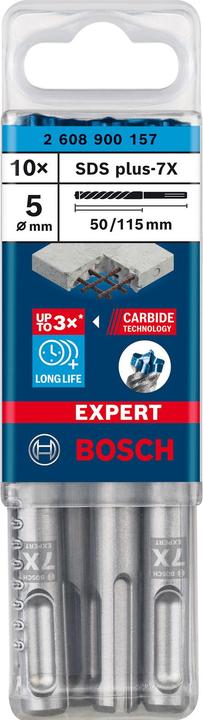 Immagine prodotto Bosch Professional Zubehör Punte per martello EXPERT SDS plus-7X, 5 x 50 x 115 mm, 10 pezzi. (5 mm)