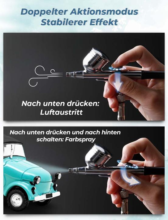 Actual product image Oasser Airbrush Set mit Kompressor, Double Action-Airbrush-Pistole und Zubehör