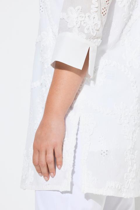 Immagine prodotto Ulla Popken Blusa lunga con ricami, collo da camicia e maniche a 3/4 (46, 48)