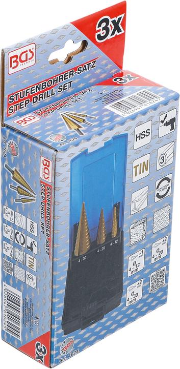 Actual product image BGS Step drill set (4 mm, 5 mm, 7 mm, 8 mm, 9 mm, 10 mm, 11 mm, 12 mm, 14 mm, 16 mm, 18 mm, 20 mm, 22 mm, 24 mm, 26 mm, 28 cm, 30 mm)