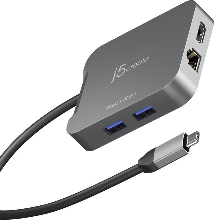 Actual product image j5Create JCD3191 4K60 Elite USB-C® Travel Adapter, Black, Wired, USB 3.2 Gen 2 (3.1 Gen 2) Type-C, 1 (USB-C)