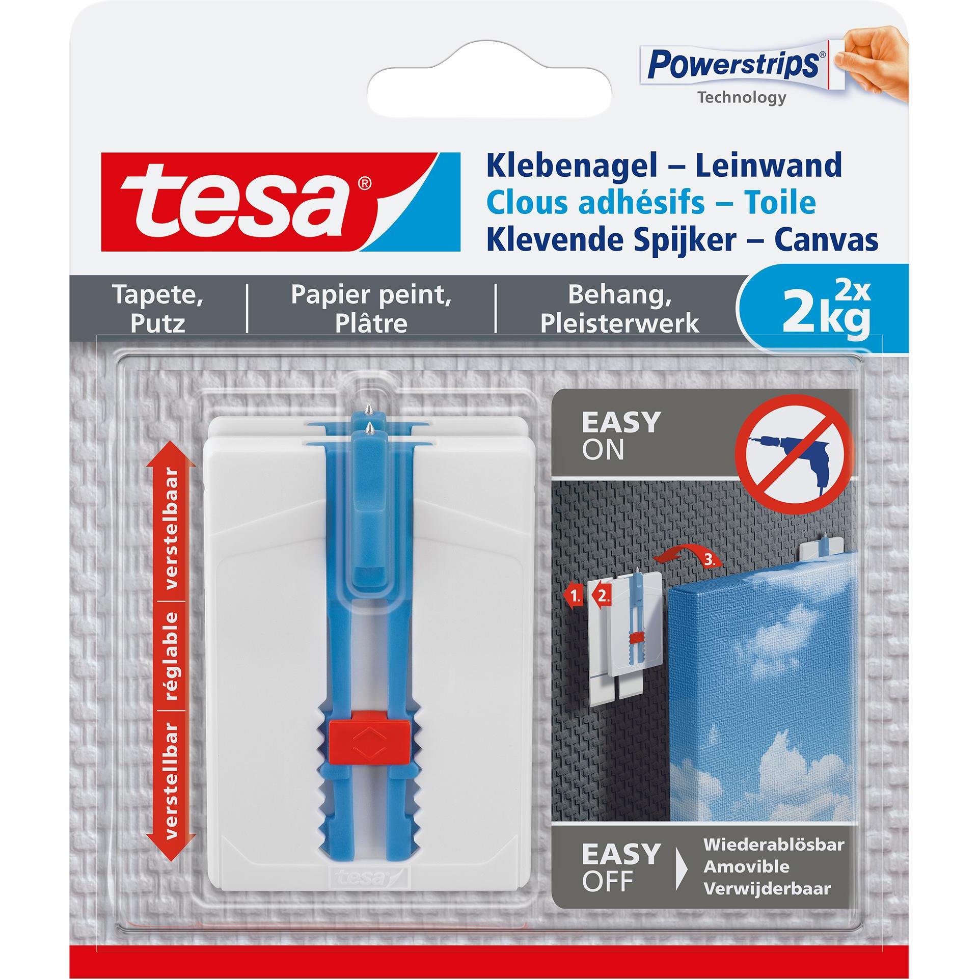 tesa, Klebehaken + Klebenagel, Klebenagel für Tapete & Putz, ideal für Leinwand & Keilrahmen