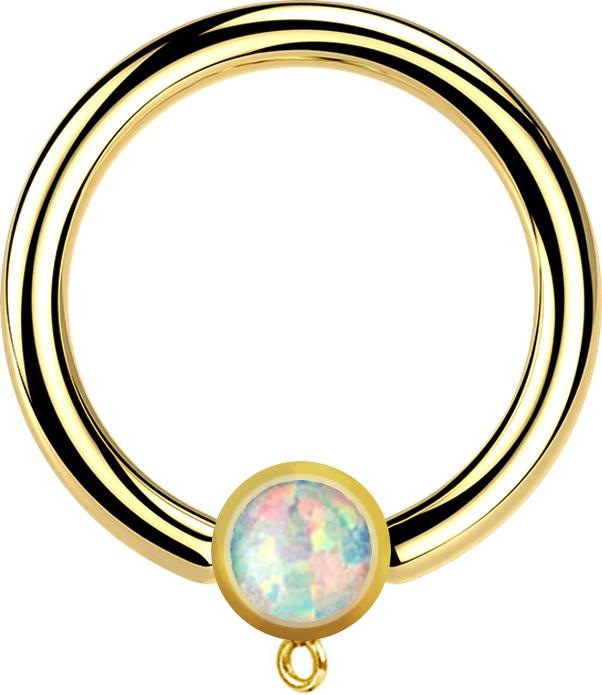 Produktbild Star Piercing Micro Closure Ring vergoldet mit Zylinder Opal weiss Ring für Anhänger (Chirurgenstahl 316L)