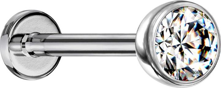 Star Piercing Micro Threadless Labret silver hemisphere with crystal silver (without brass, Titanium G23)