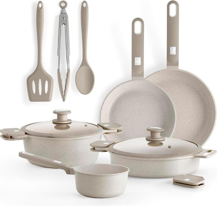 Monix 10-Piece Cookware Set with Non-Stick Coating for All Stovetops and Oven (Frying pan, Pot, Cast iron)