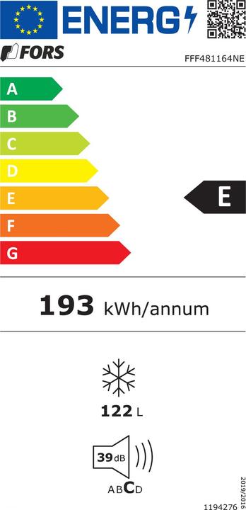 Label énergétique Fors Congélateur indépendant FFF481164NE Blanc (Autonome, 122 l)