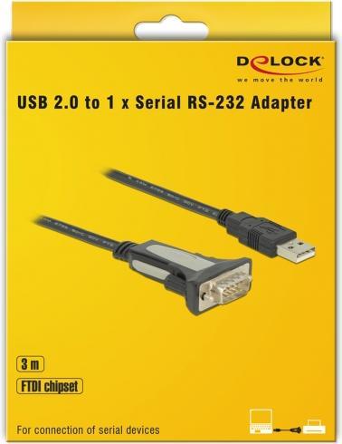 Image du produit Delock Adaptateur USB-A vers Serial DB9 RS-232 (3 m, VGA)