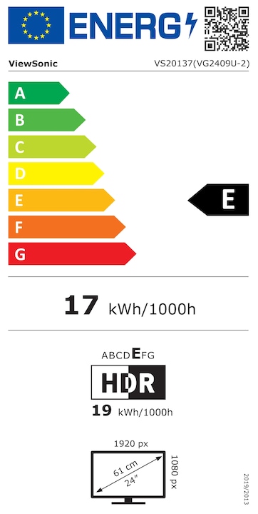 Energy Label Viewsonic 60cm VG2409U-2 16:9 HDMI/DP/USBC 100Hz FHD (1920 x 1080 pixels, 24")
