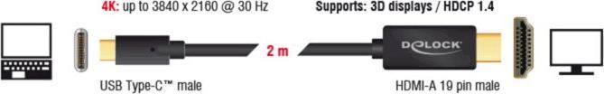 Produktbild Delock USB Typ C — HDMI (Typ A) (2 m, HDMI, USB Typ C, 2.0)