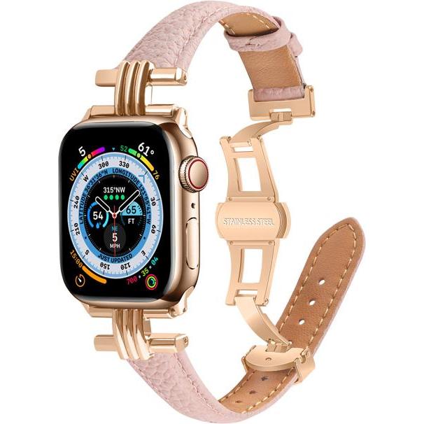 EKO Uhrenarmband Leder mit Faltschliesse Rosa (Genarbtes Kunstleder), Uhrenarmband, Rosa