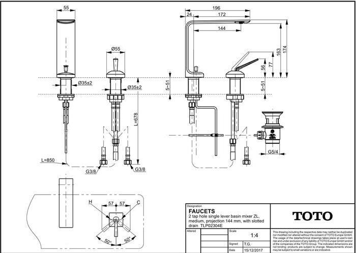 Image du produit TOTO ZL Mitigeur monocommandé 2 trous pour lavabo Saillie 144mm, hauteur 174mm chromé