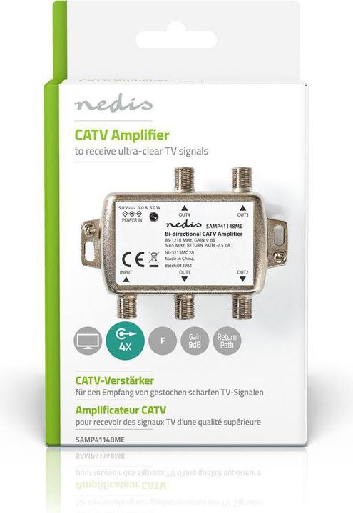 Produktbild Nedis CATV-Verstärker Verstärkung dBi (bei Antennenkabel): 9 dB 85-1218 MHz Anzahl der Ausgänge: 4 (9 dB, Antennenkabel)