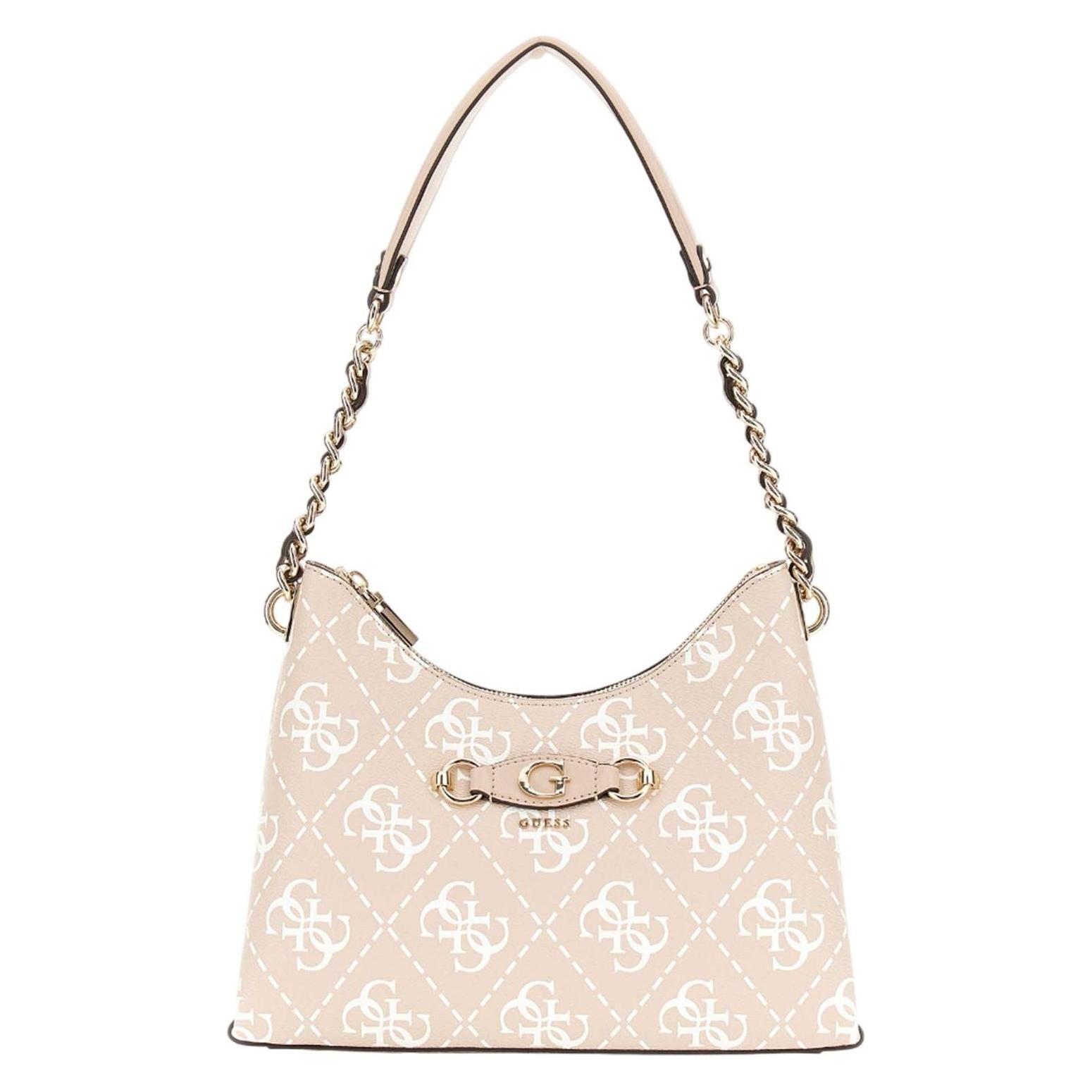 Guess, Damen, Handtasche, Izzy Top Zip Shoulder Bag, Beige