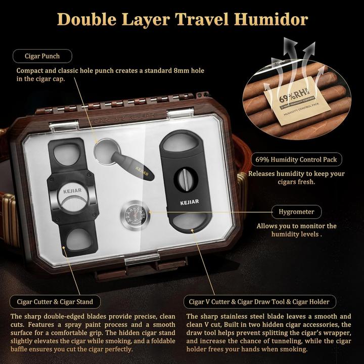 Actual product image Kejiar Reisehumidor-Set mit Zubehör für Zigarrenliebhaber