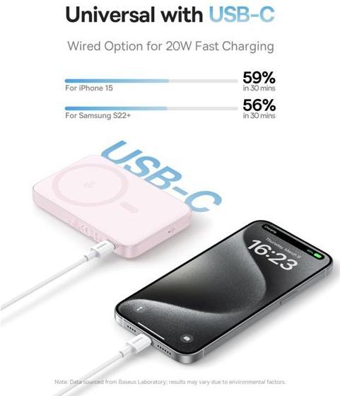 Productafbeelding Baseus powerbank with stand PicoGo Qi2 5000mAh 20W (pink) (5000 mAh, 20 W, 18.50 Wh)