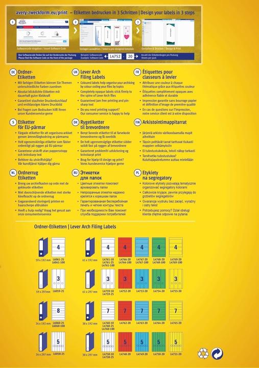 Nährwerte und Zutaten Avery Ordner-Etiketten