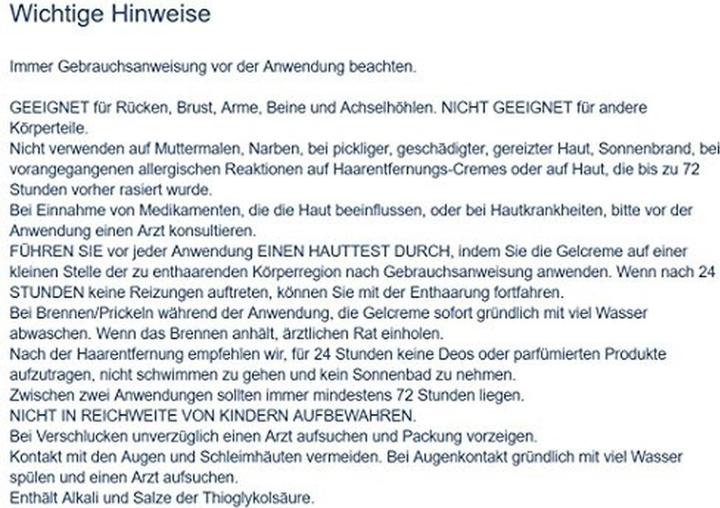 Nutritional values and ingredients Veet Hair Removal Cream (1x)