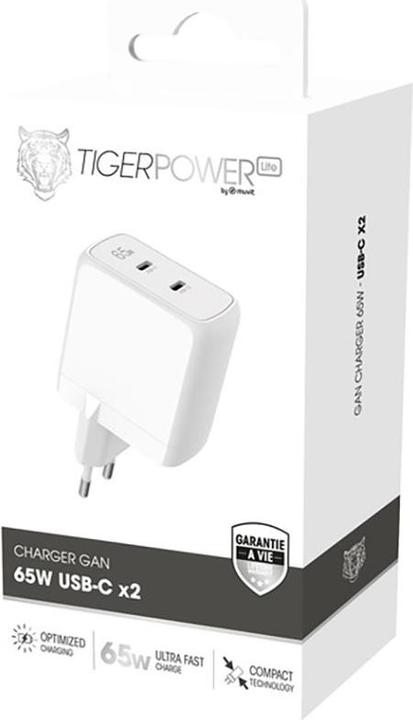 Actual product image Tiger Power Lite Chargeur Secteur Gan 65w 2 USB-C (65 W)