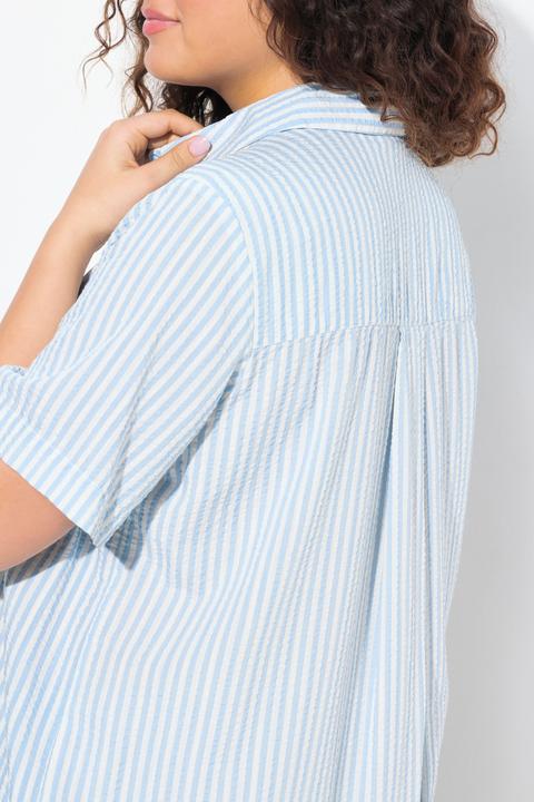 Produktbild Ulla Popken Seersucker-Bluse, Streifen, Hemdkragen, Halbarm (58)