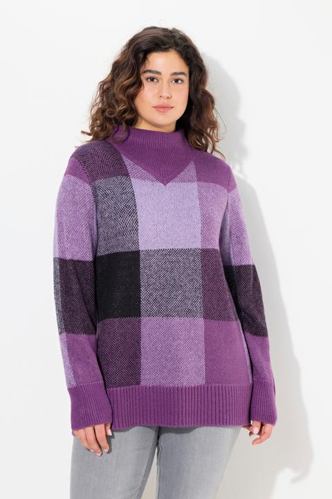 Produktbild Ulla Popken Pullover, Karomuster, Stehkragen, Langarm (50, 52)