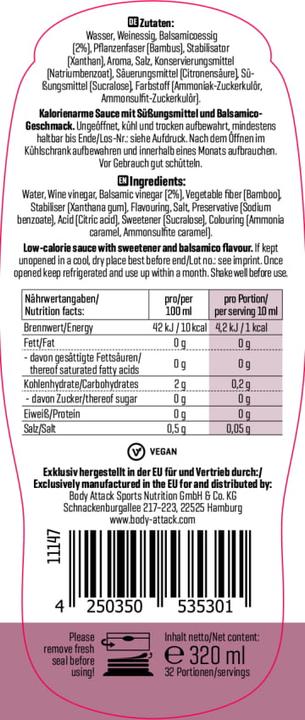 Nährwerte und Zutaten Body Attack Balsamico Dressing (320ml)