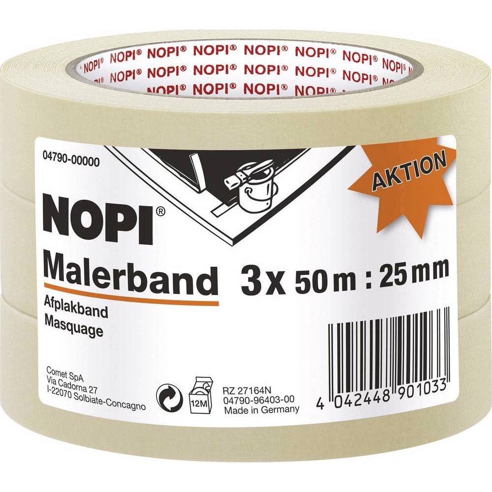 NOPI, Klebeband, 3x Kreppband, Dreierpack (25 mm, 50 m, 3 Stück)