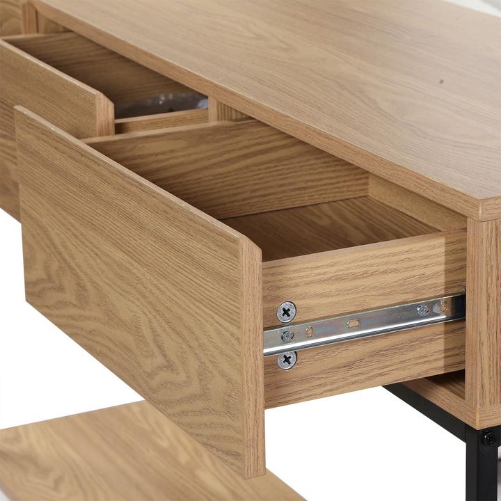 Image du produit CaliCosy Console 3 tiroirs avec 1 tablette inférieure décor bois et métal noir L120 cm - TESSA (120 x 35 x 80.50 cm)