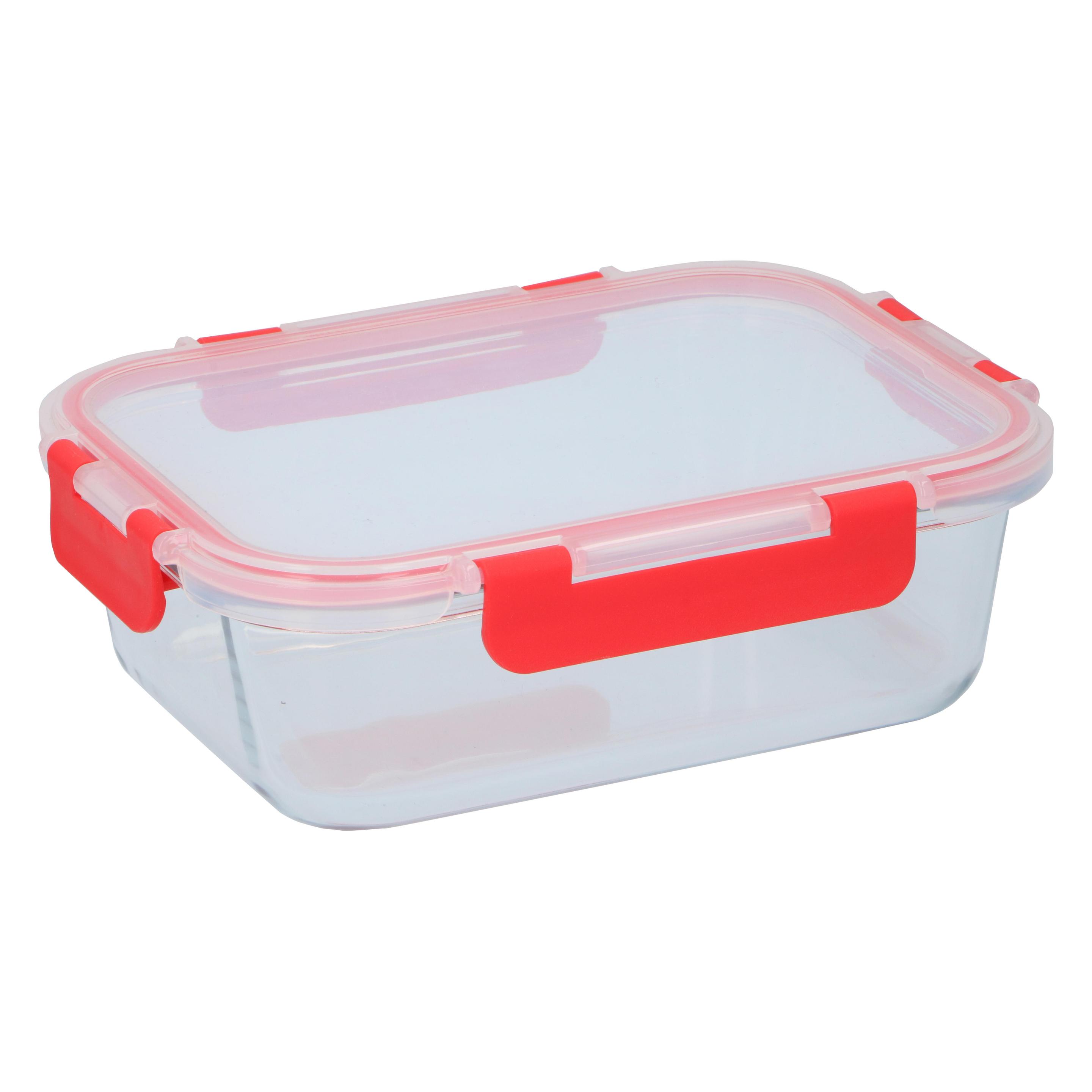 Alpina Glas-Frischhaltedose, 1000ml, 21 X 16 X 6, 8cm, Opbergblikken, Transparant, Rood
