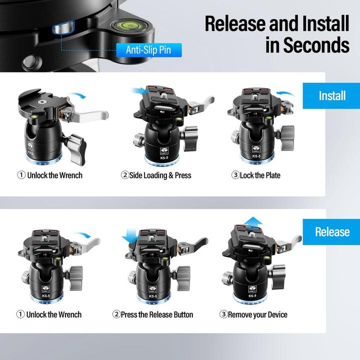 Image du produit Sirui KS-5 rotule ball black avec attache rapide et plateau TY-55X (Tête sphérique)