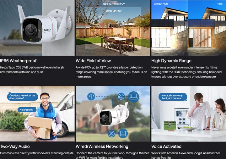 Actual product image TP-Link Tapo C325WB 4MP QHD Outdoor Camera ColourPro MicroSD (2688 x 1520 pixels)