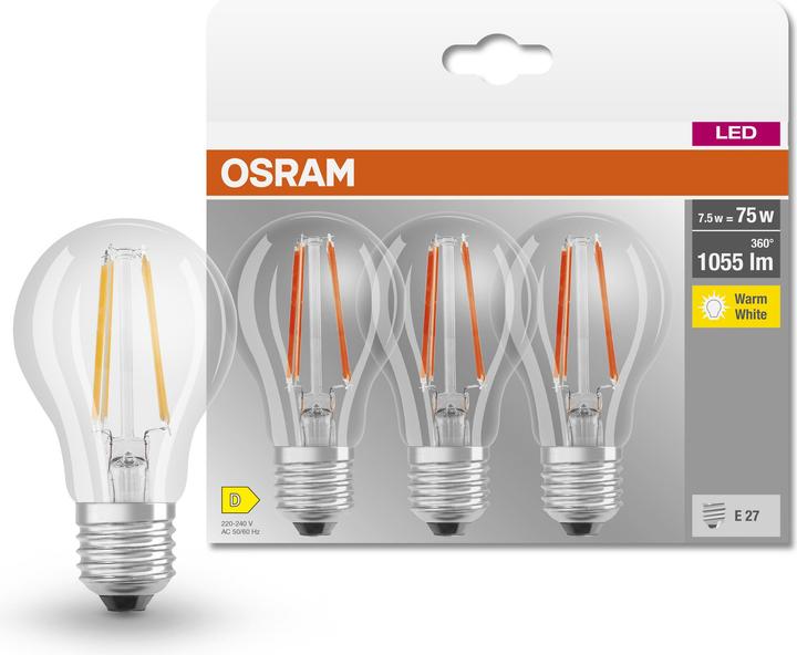 Produktbild Osram Led Base Classic A (E27, 7.50 W, 1055 lm, 3 x, D)