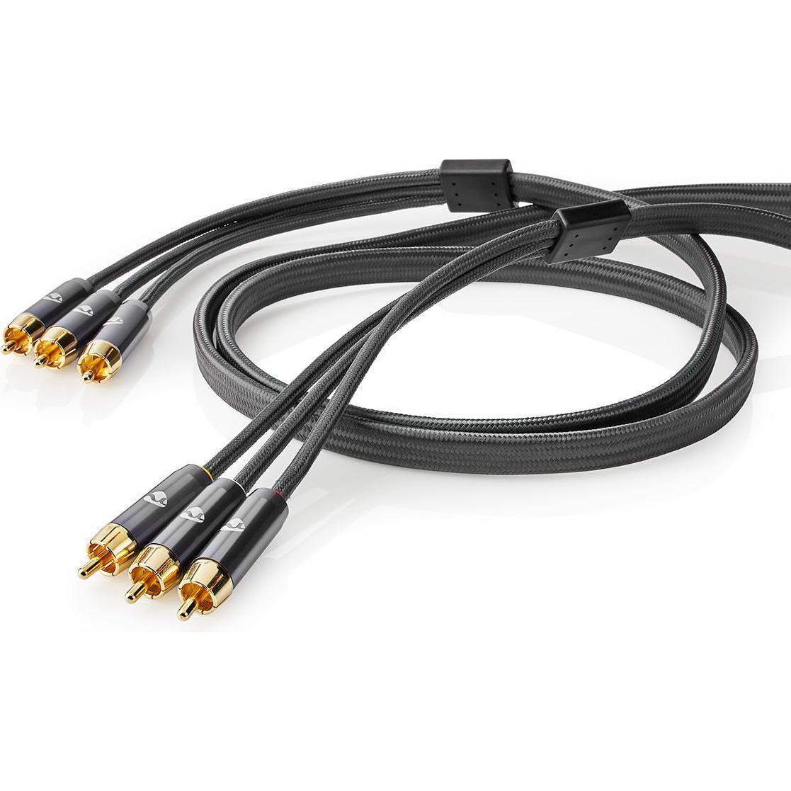Thumbnail - Nedis Composite-Videokabel - 3X Cinch-Stecker - Vergoldet - 2 m - rund - Baumwollstoff - Anthrazit (2 m, Cinch), Audio K...