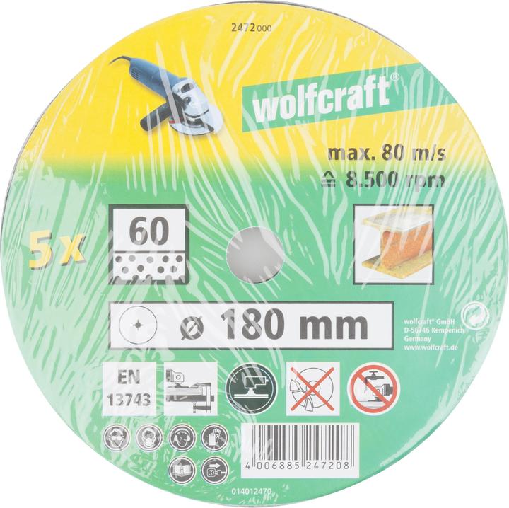 Produktbild wolfcraft wolfcraft 5 Fiberschleifscheiben WS K100 ø180mm (100)