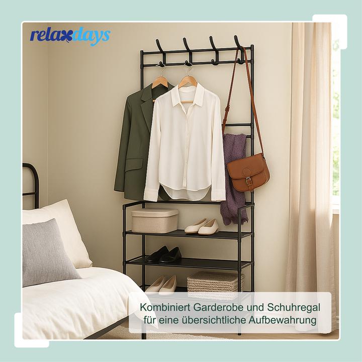 Actual product image Relaxdays Garderobenständer Schwarz 4 Ablagen