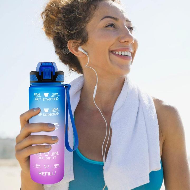 Image du produit PhoneLook Grande gourde sport 1000ml Stay Hydrated avec motivation à boire et bouchon de sécurité /rose (1 l)