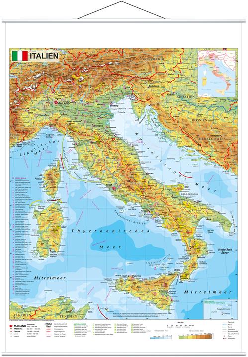 Produktbild Italien physisch 1 : 1.600 000. Wandkarte mit Metallbeleistung 1600000