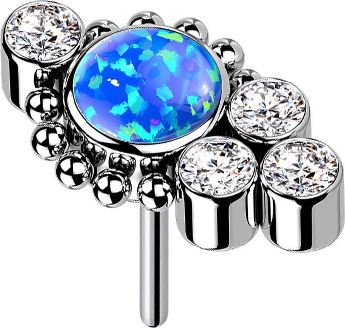 Image du produit Star Piercing Threadless argent boules quatre cristaux argent opale bleu (sans laiton, Titane)