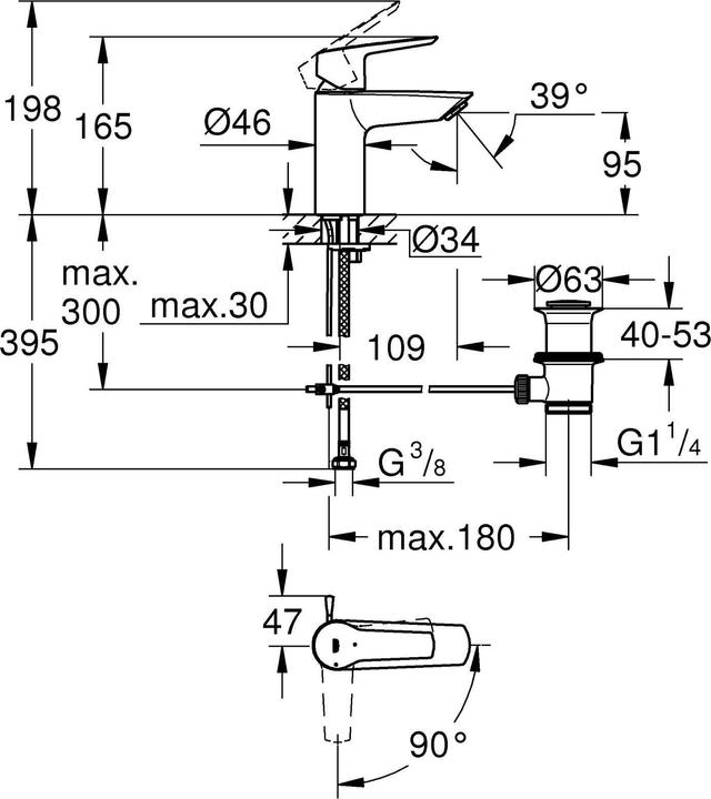 Produktbild Grohe Start QuickFix Lavaboarmatur, Mittelstellung kalt, Zugstange-Ablauf, S-Size, Chrom