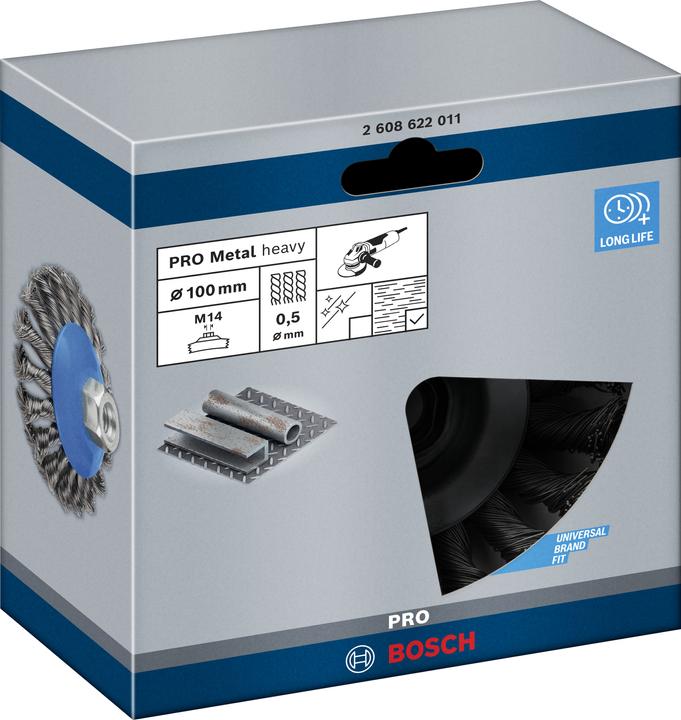 Actual product image Bosch Professional Zubehör PRO Metal heavy tapered brush, 100 x 0.5 mm, thread (P12, P100)