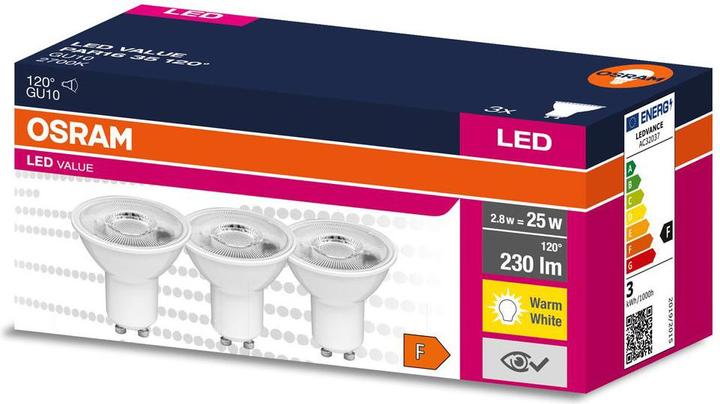 Produktbild Osram 3er-Set LED Strahler VALUE PAR16 3.5W GU10 warmweiss, wie 35W Halogen-Spot (GU10, 3x)