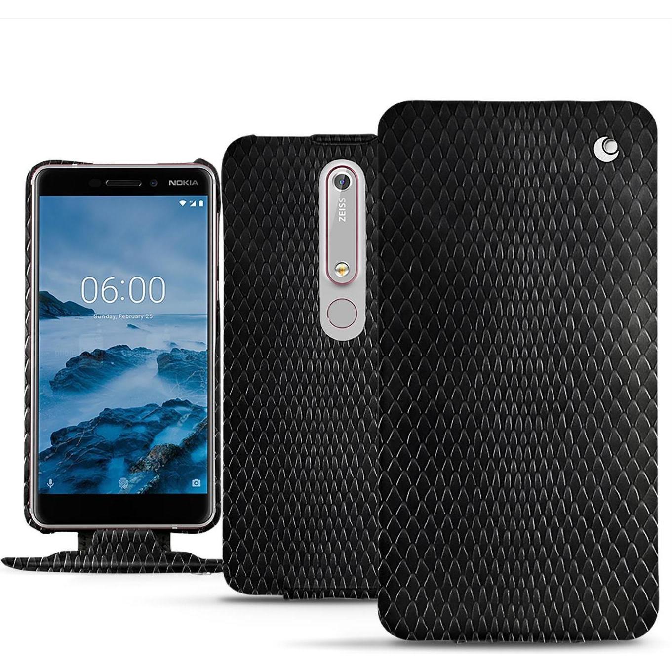 Noreve Lederschutzhülle vertikal (Nokia 6 (2018)), Smartphone Hülle, Schwarz