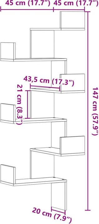 Immagine prodotto vidaXL Scaffale a muro ad angolo (45 x 45 x 147 cm)