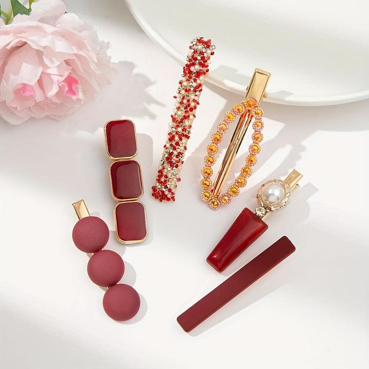 Actual product image Activity Board 6 Stück elegantes Haarspangen-Set - Harz & Strass, mattierte & glitzernde Oberflächen in gemischten (6 pcs.)