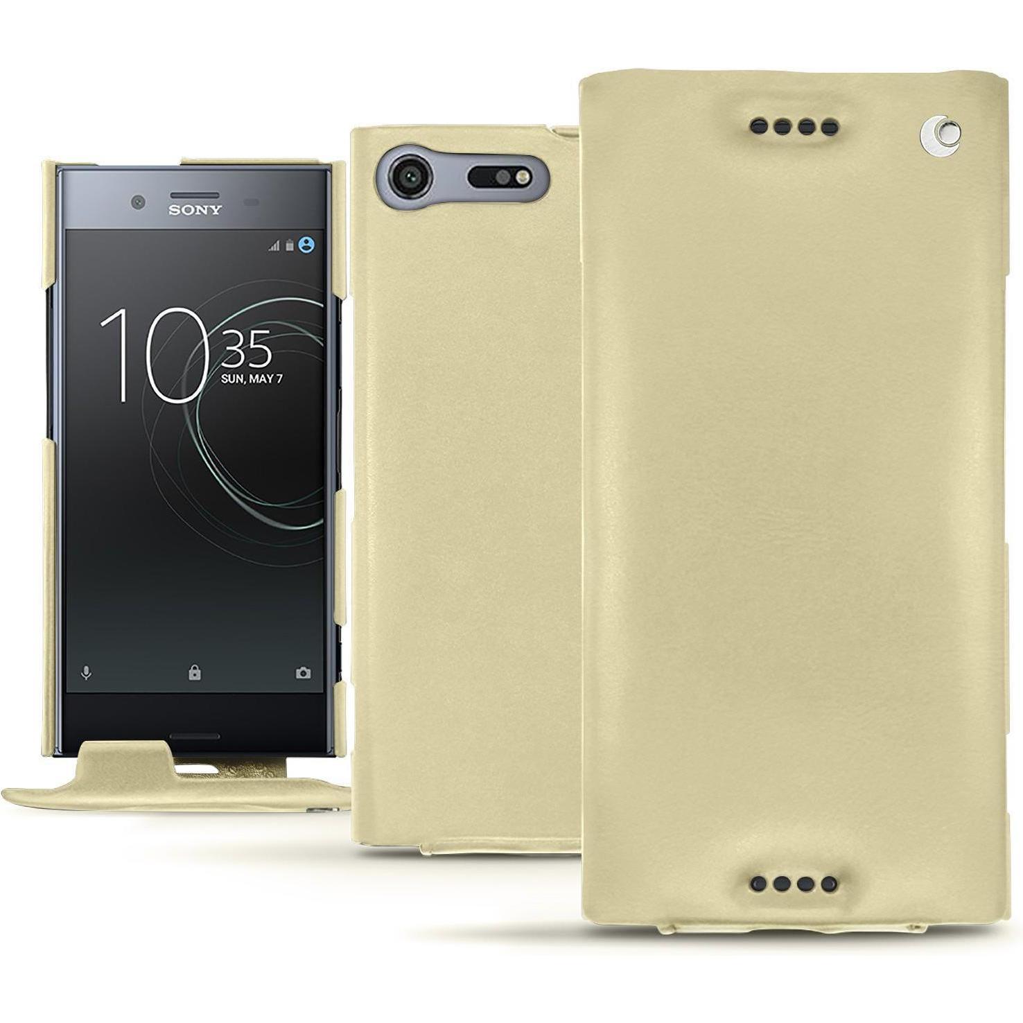 Noreve Lederschutzhülle vertikal (Sony Xperia XZ Premium), Smartphone Hülle, Beige
