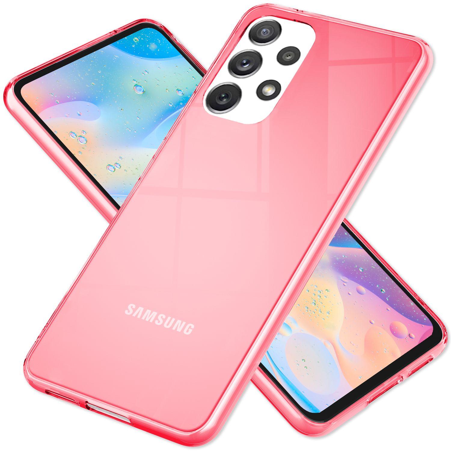 Nalia Klar Transparente Neon Silikon Hülle (Samsung Galaxy A53), Smartphone Hülle, Pink