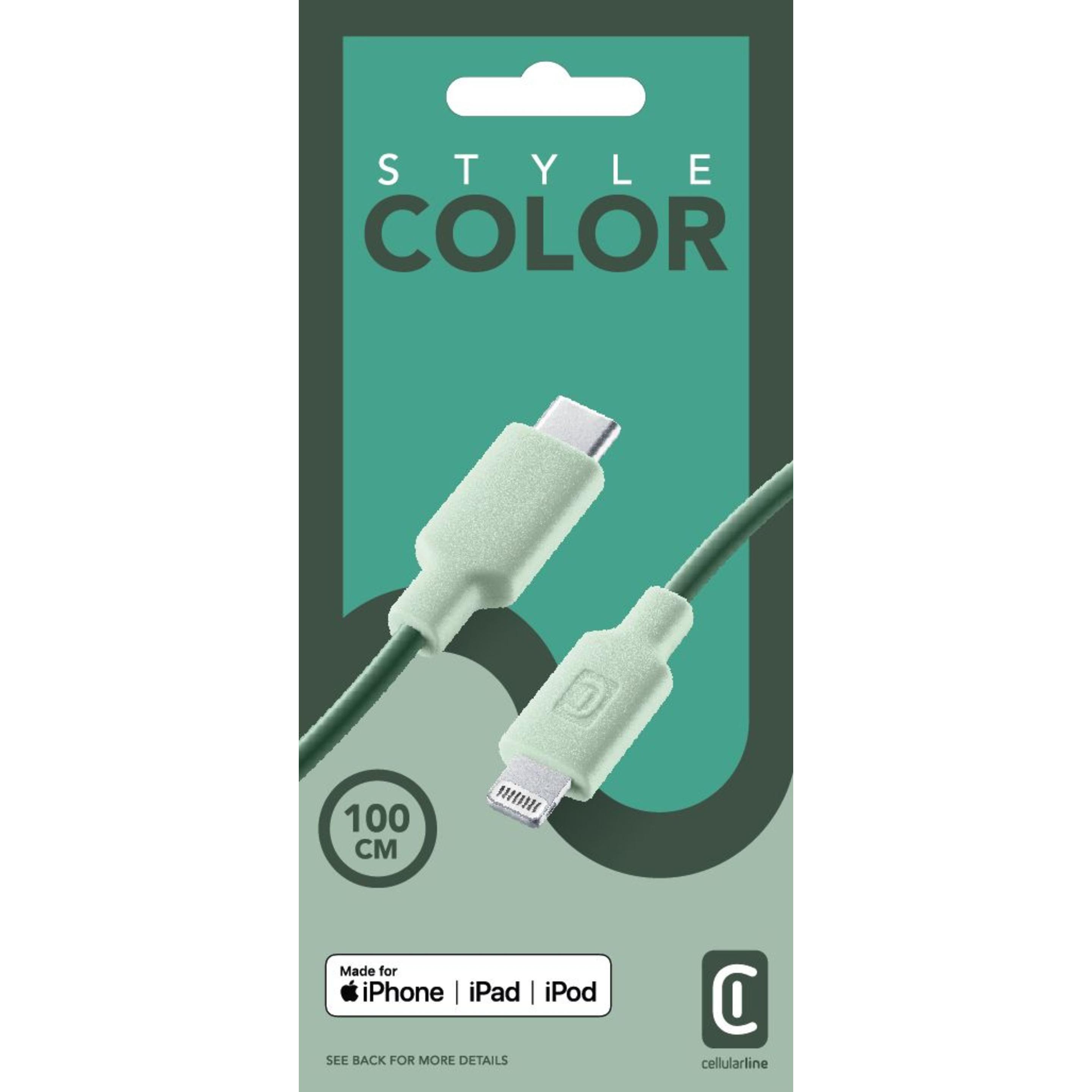 Thumbnail - Cellularline Stylecolor Cable 100cm - USB-C to Lightning (1 m, USB 3.2 Gen 1), USB Kabel