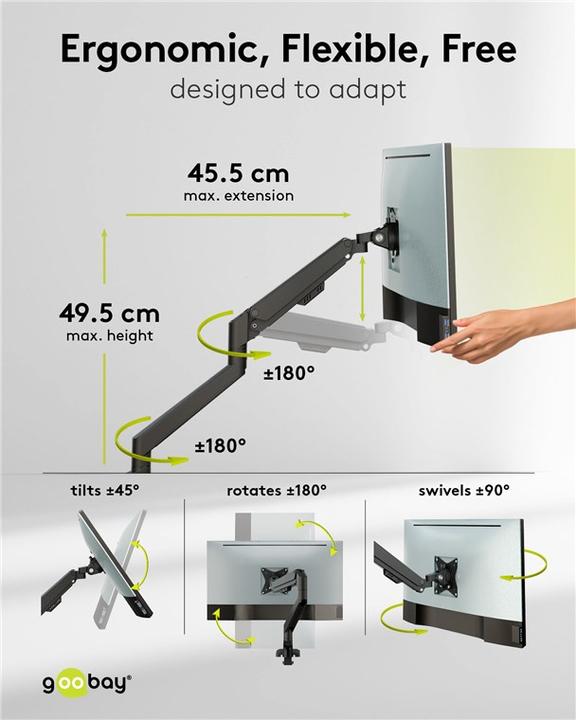 Productafbeelding Goobay Dubbele monitorbeugel met gasdrukveer, zwart (Tabel, 31.89")
