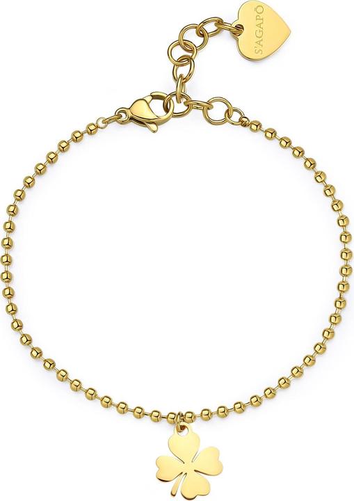 Image du produit Sagapo S'AgapÃµ - Bracelet populaire plaqué or avec un smile à quatre feuilles SSM016 (16 cm, Acier PVD or)